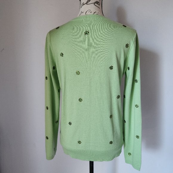 NWoT BEA YUK MUI Crystal Embellished Silk Cotton Sweater V-Neck Green - Picture 4 of 11